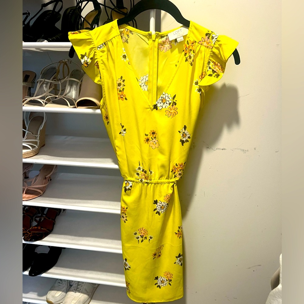 LOFT Bright Yellow Floral Mini Dress